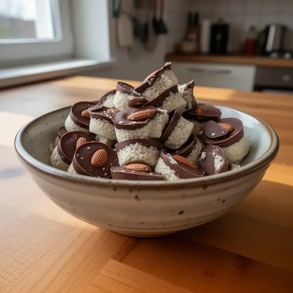 Zdrowe Almond Joys z kokosem, orzechami i czekoladą