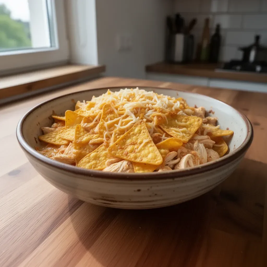 Casserola z kurczakiem i Doritos na talerzu