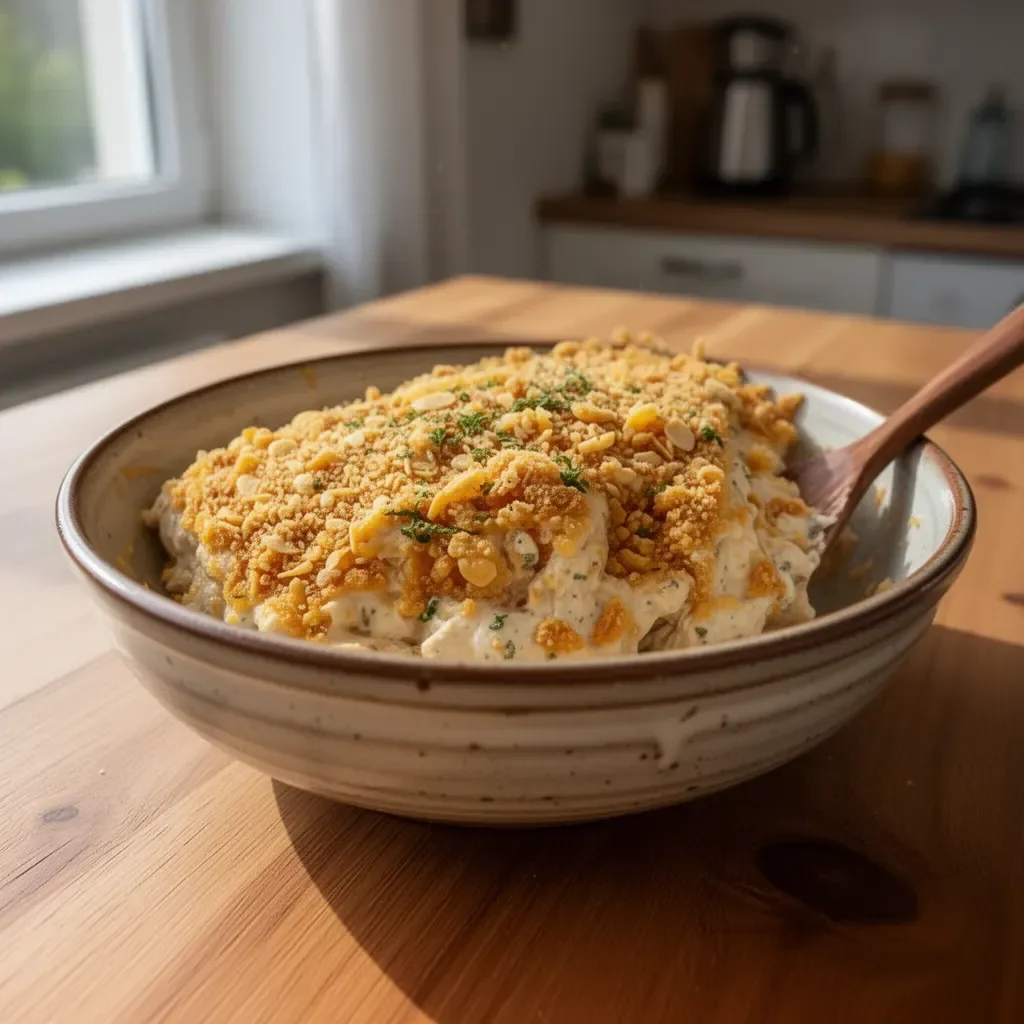 Casserole Milion Dolarów z Kurczakiem na talerzu