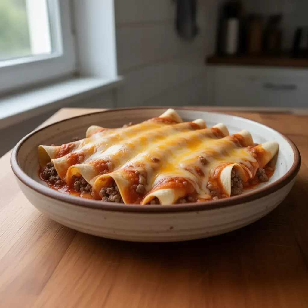 Enchiladas wołowe z 5 składników na talerzu