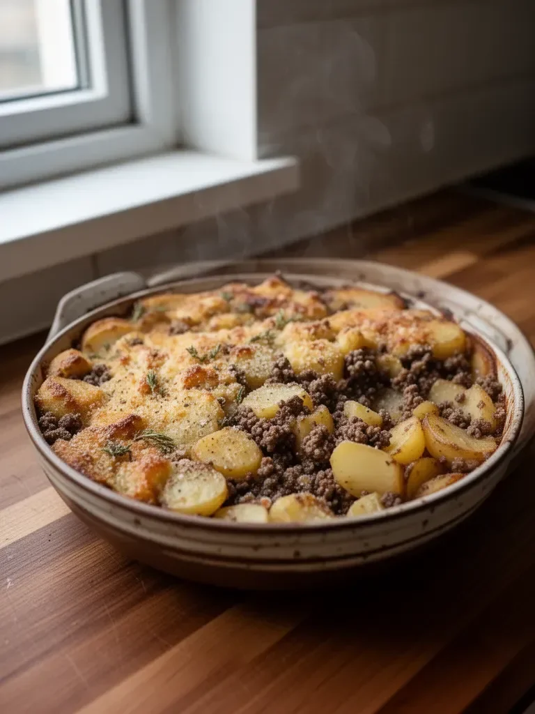 Hobo Casserole Rustykalna zapiekanka z mielonej wołowiny i ziemniaków