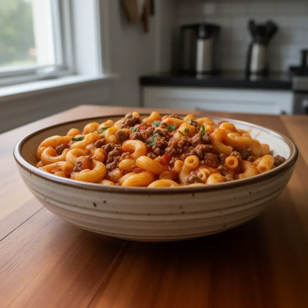 Jedno garnkowe Beefaroni w pysznej potrawie na szybko dla rodziny