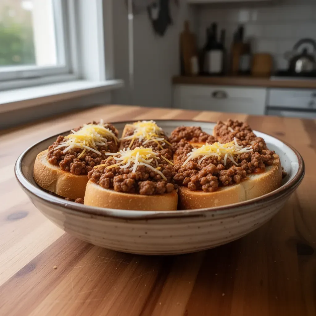 Kanapki Sloppy Joe na francuskim chlebie z soczystym mięsem i aromatycznymi przyprawami.