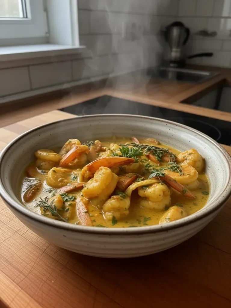 Krewetki w curry kokosowym