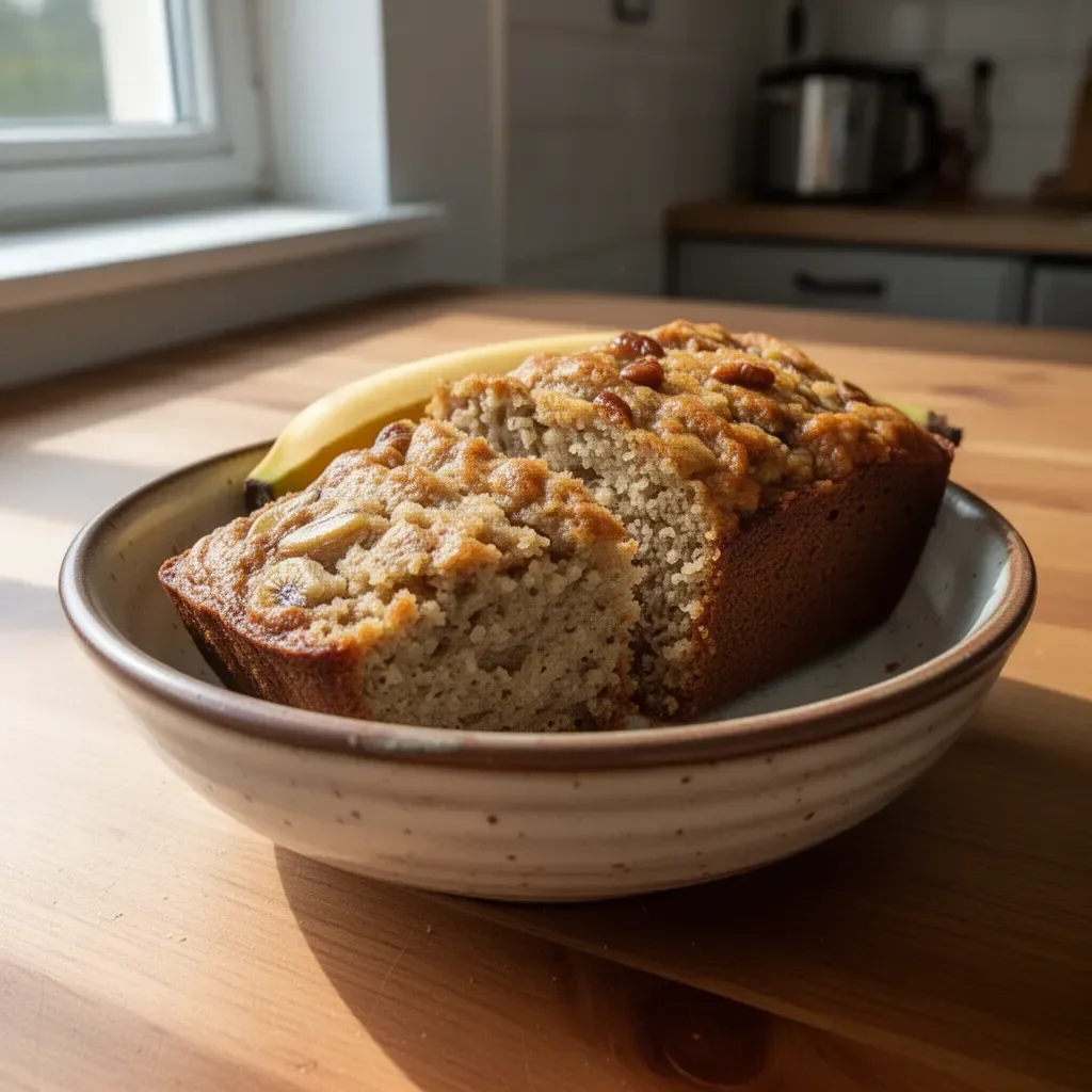 Chleb bananowy z pysznymi składnikami na talerzu