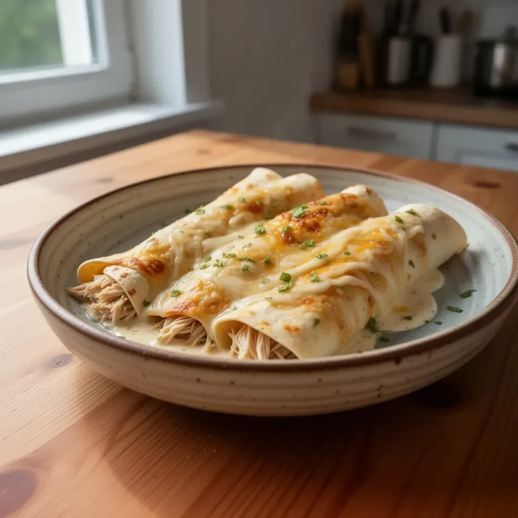Pyszne enchiladas z białego kurczaka rotisserie z apetycznymi składnikami