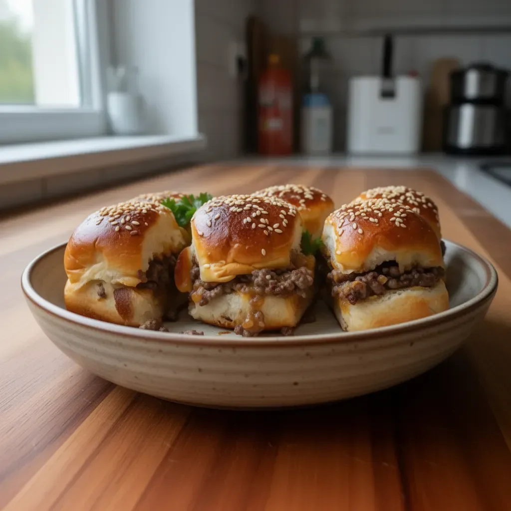 Soczyste cheeseburger sliderki na bułkach hawajskich.